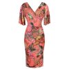 Pretty Kitty Fashion Coral Tropical Floral Print Butterfly Sleeve Slinky Pencil Cockta | Wiggle Dresses