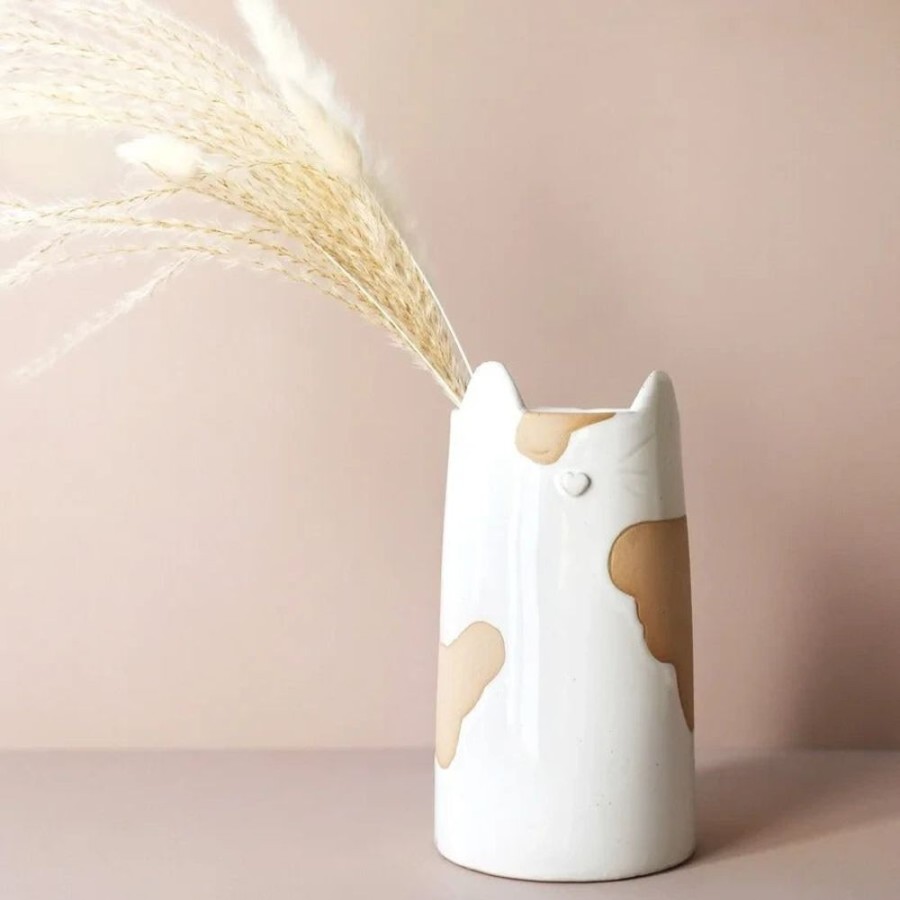 Lisa Angel Brown And White Cat Sculptural Vase | Homeware