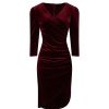 Pretty Kitty Fashion Claret Red Velour Wrapover 3/4 Sleeve Midi Dress | Velour Dresses