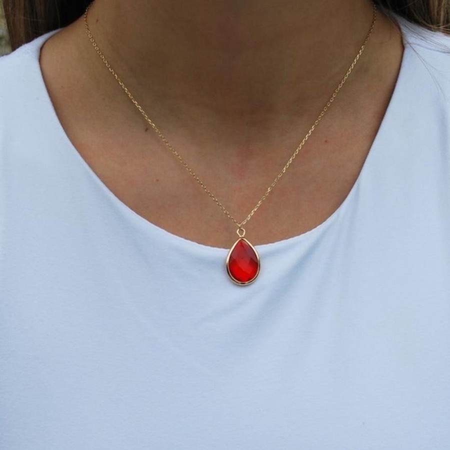 White Leaf co Teardrop Bright Red Necklace | Jewellery