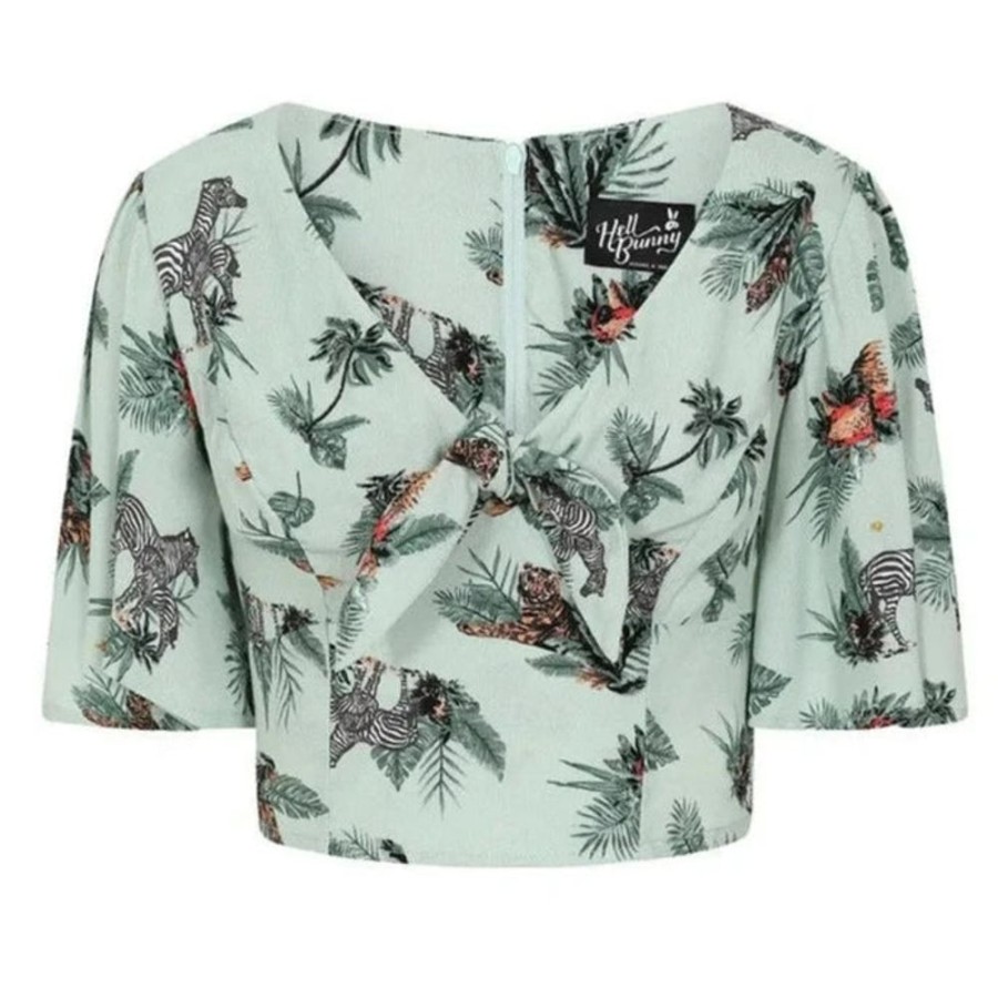 Hell Bunny Summer Green Safari Animal Crop Top | Tops