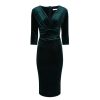 Pretty Kitty Fashion Emerald Velour Deep V 3/4 Sleeve Bodycon Ruched Waist Wiggle Dre | Wiggle Dresses