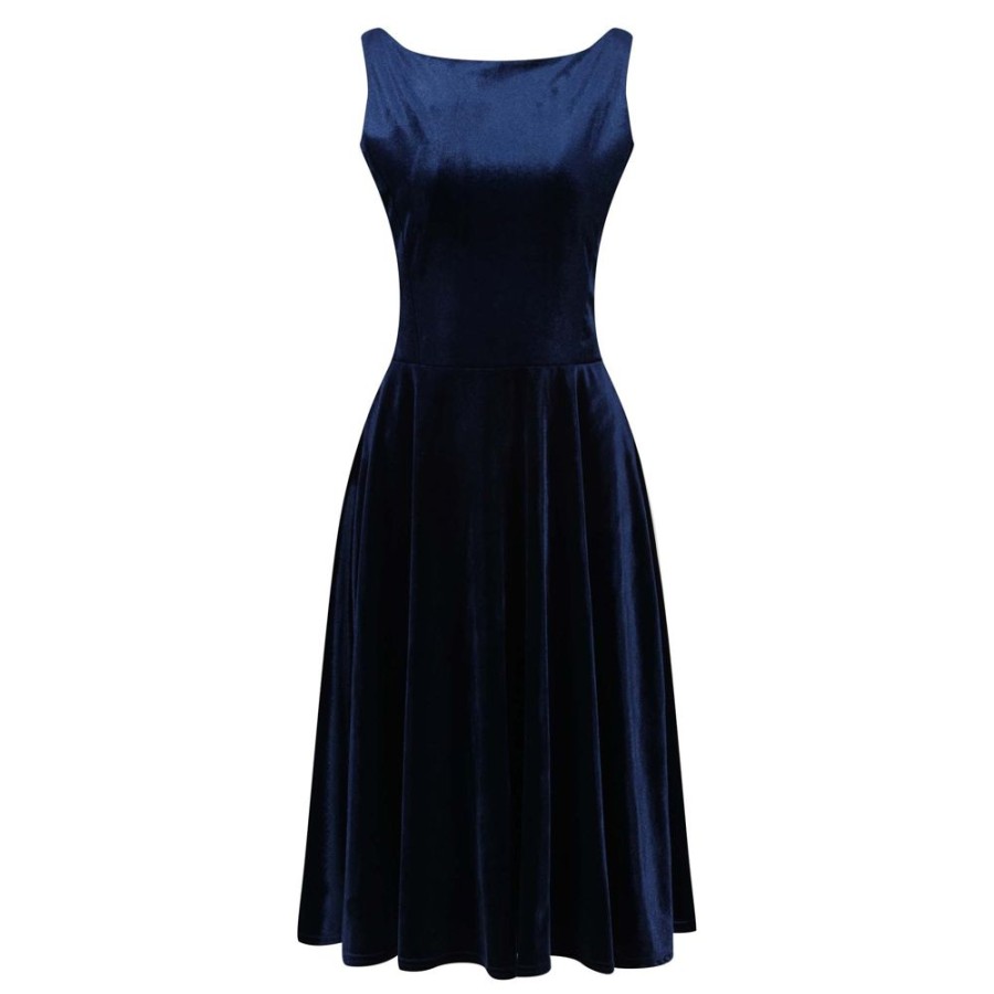 Pretty Kitty Fashion Navy Velour Audrey Style 50S Swing Dress | Audrey Dresses