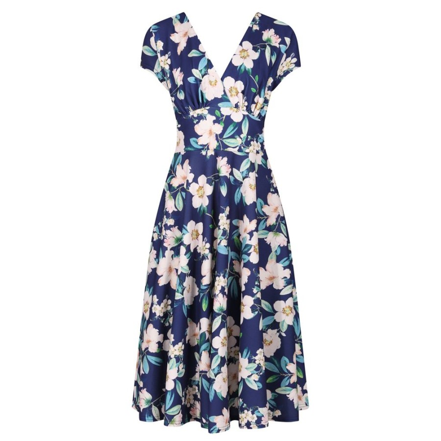 Pretty Kitty Fashion Floral Vintage A Line Crossover Capped Sleeve Tea Swing Dress | Tea Dresses