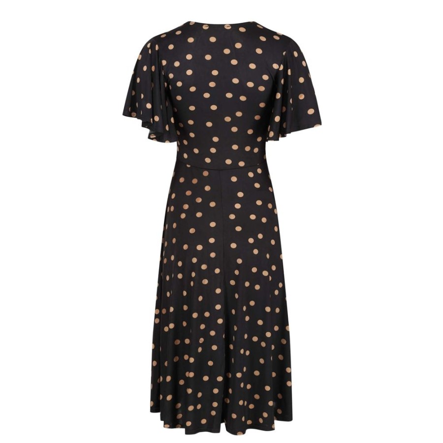 Pretty Kitty Fashion Gold Polka Dot Waterfall Sleeve Wrap Style Swing Dress Hi | Party Dresses