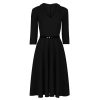 Pretty Kitty Fashion 3/4 Sleeve Collar Wrap Effect Swing Dress With Belt | Party Dresses