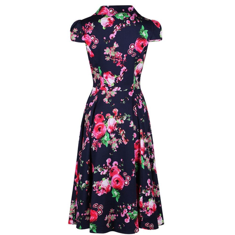 Pretty Kitty Fashion Classic Navy And Floral Print Pin Up 50S Swing Tea Dress | Prom Dresses