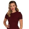 Pretty Kitty Fashion Burgundy Vintage Ribbed Knitted Short Sleeve Top | Tops