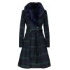 Pretty Kitty Fashion And Navy Tartan Faux Fur Trim Polywool Flare 50S Coat | Jackets & Coats