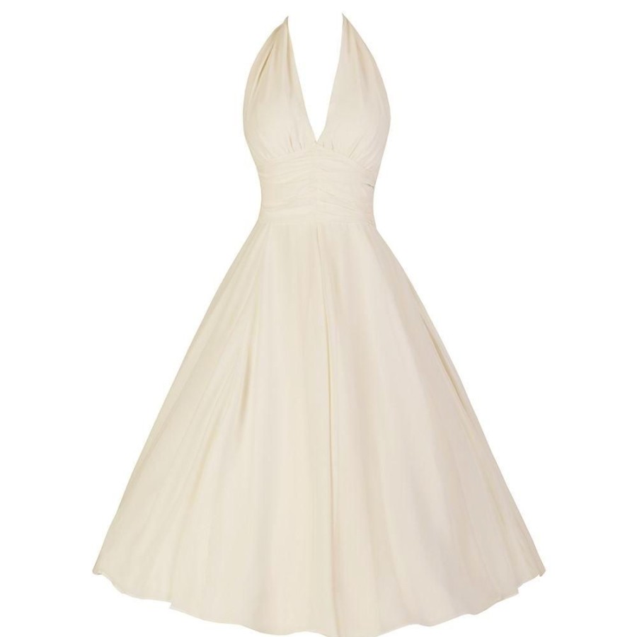 Hell Bunny White Chiffon Vintage Marilyn Monroe Style 50S Swing Dress | Party Dresses