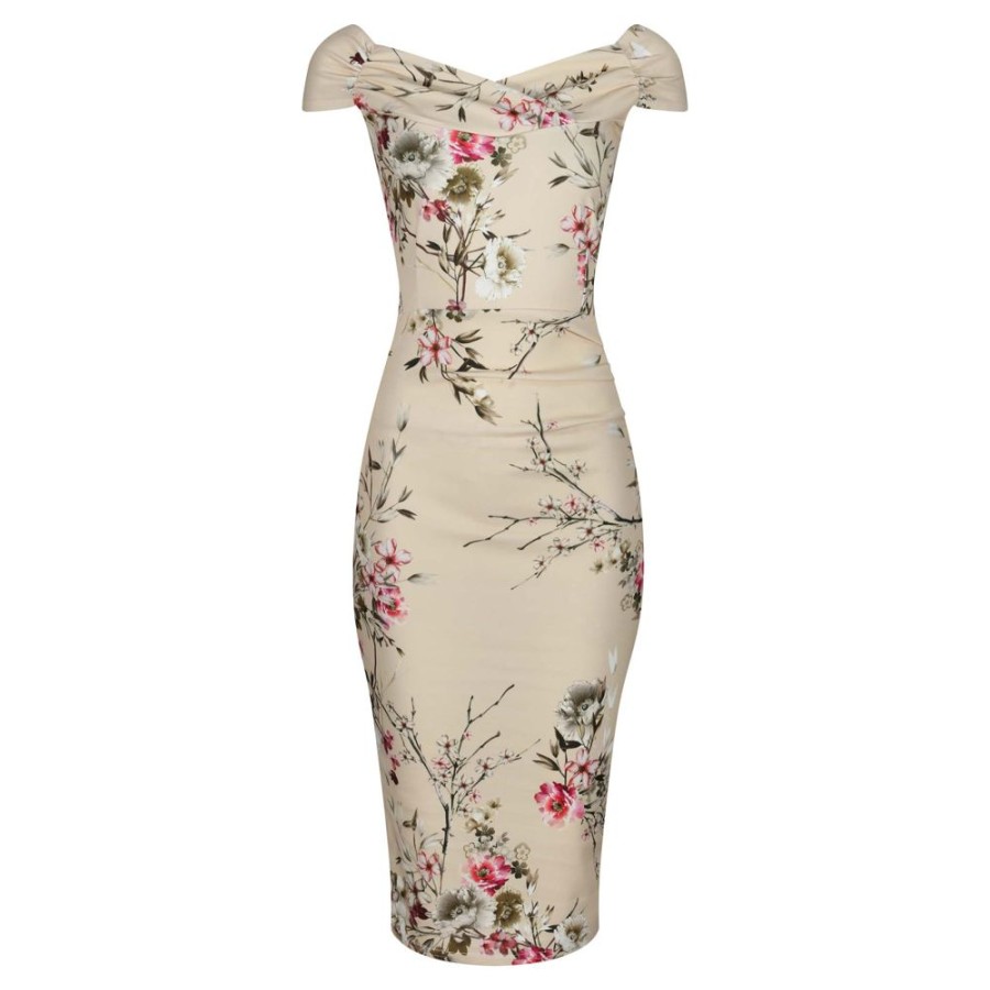 Pretty Kitty Fashion Floral Print Cap Sleeve Crossover Top Bardot Wiggle Dress | Pencil Dresses