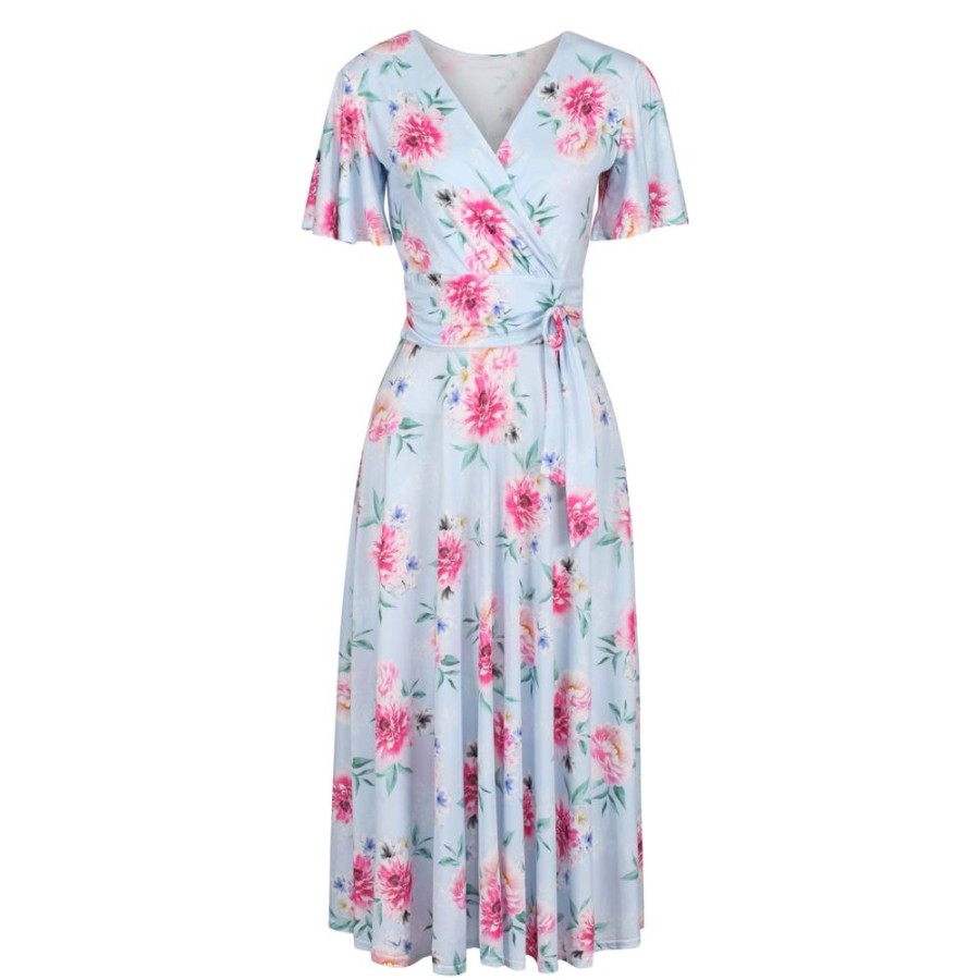 Pretty Kitty Fashion Floral Print Cap Sleeve Crossover Wrap Top Swing Dress | Floral Dresses