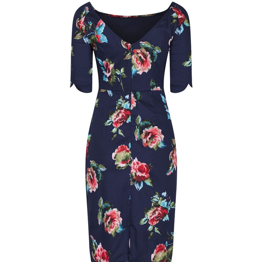 Pretty Kitty Fashion Navy Floral 1/2 Sleeve Floral Wiggle Pencil Dress | Floral Dresses