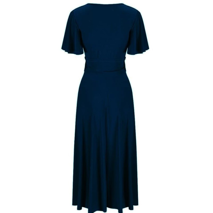 Pretty Kitty Fashion Navy Cap Sleeve V Neck Wrap Top Swing Dress | Party Dresses