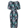 Pretty Kitty Fashion Tropical Floral Print Waterfall Sleeve Bodycon Pencil Dress | Floral Dresses