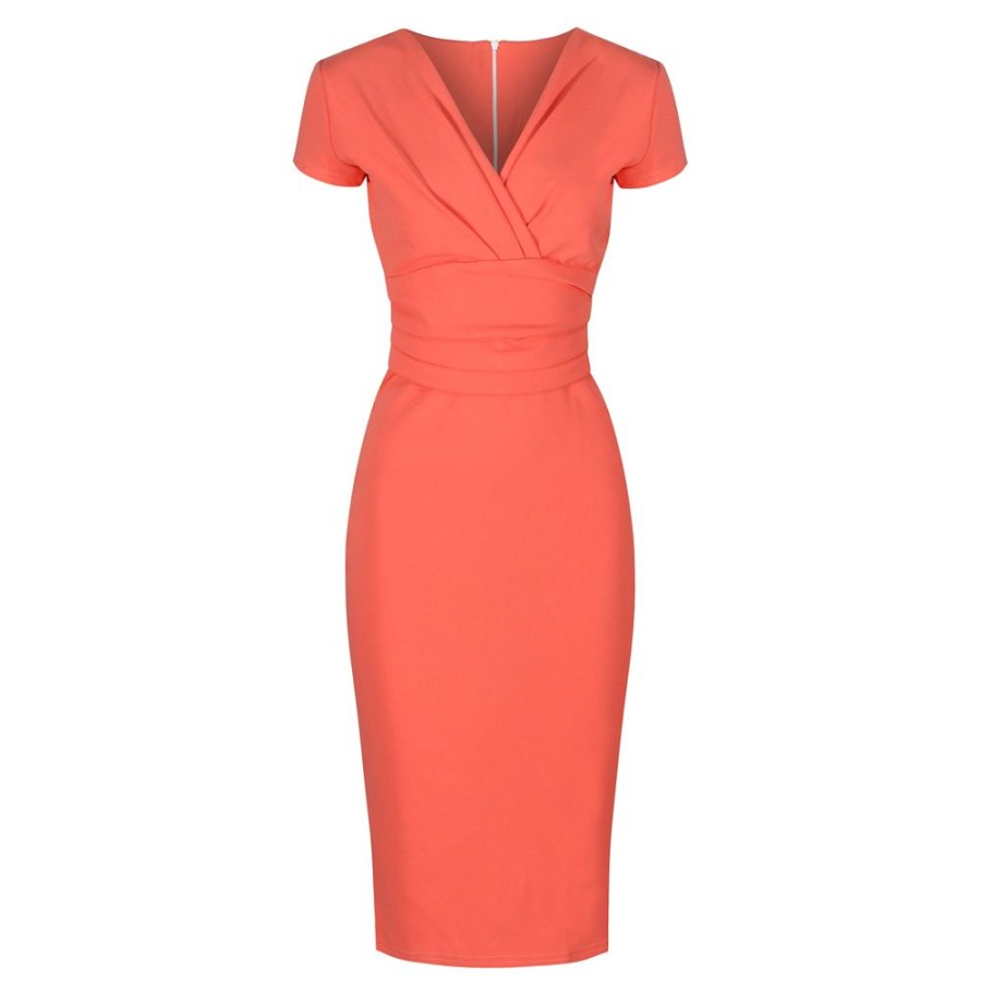 Pretty Kitty Fashion Deep V Cap Sleeve Bodycon Ruched Waist Wiggle Dress | Pencil Dresses