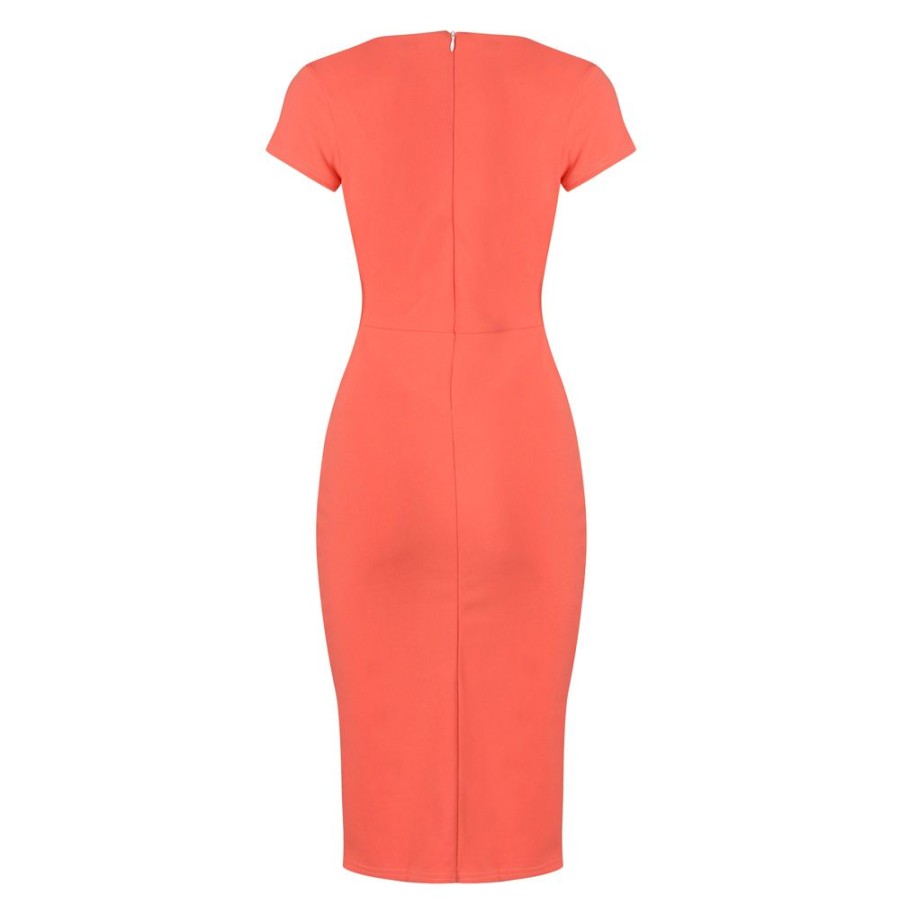 Pretty Kitty Fashion Deep V Cap Sleeve Bodycon Ruched Waist Wiggle Dress | Pencil Dresses