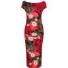 Pretty Kitty Fashion Floral Print 40S Style Cap Sleeve Slinky Pencil Wiggle Dress | Floral Dresses