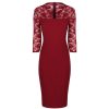 Pretty Kitty Fashion Wine Vintage Lace Detail Bodycon Midi Dress | Wiggle Dresses