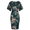 Pretty Kitty Fashion Forest Floral Half Batwing Sleeve Crossover Top Pencil Dress | Floral Dresses