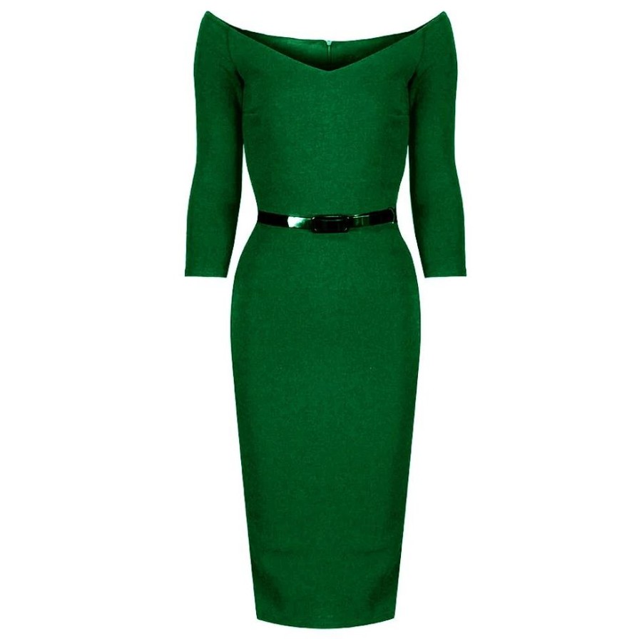 Pretty Kitty Fashion Wide V Neck 3/4 Sleeve Belted Bodycon Pencil Dress | Little Black Dresses