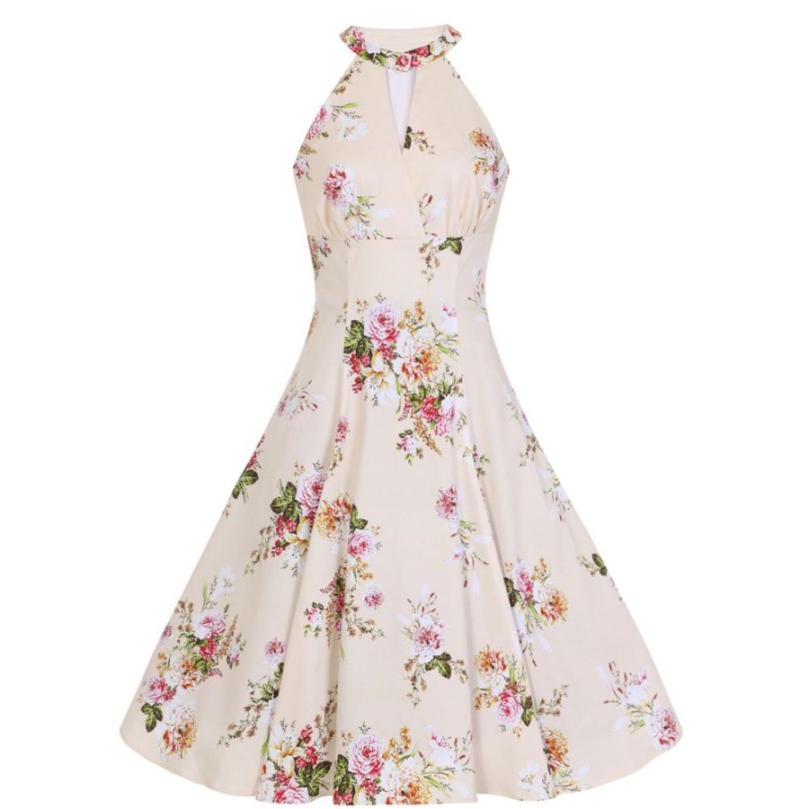 Pretty Kitty Fashion And Floral Print Halter Neck 50S Swing Dress | Floral Dresses