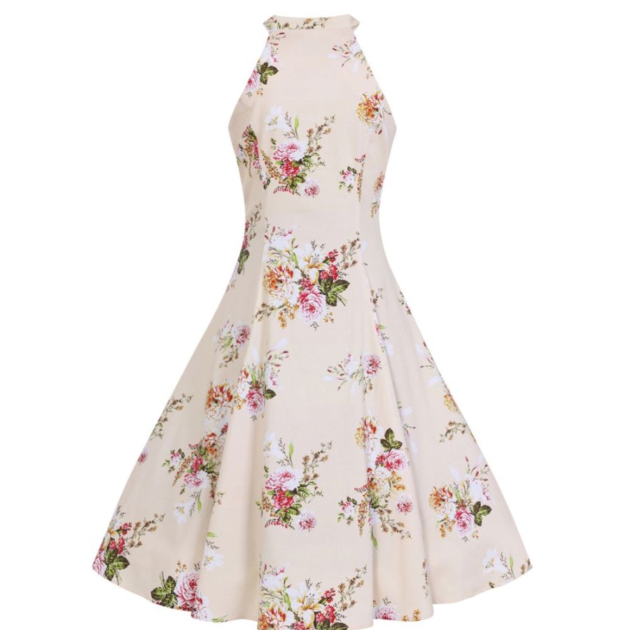 Pretty Kitty Fashion And Floral Print Halter Neck 50S Swing Dress | Floral Dresses