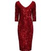 Pretty Kitty Fashion 3/4 Sleeve V Neck Velour Sequin Pencil Wiggle Party Dress | Velour Dresses