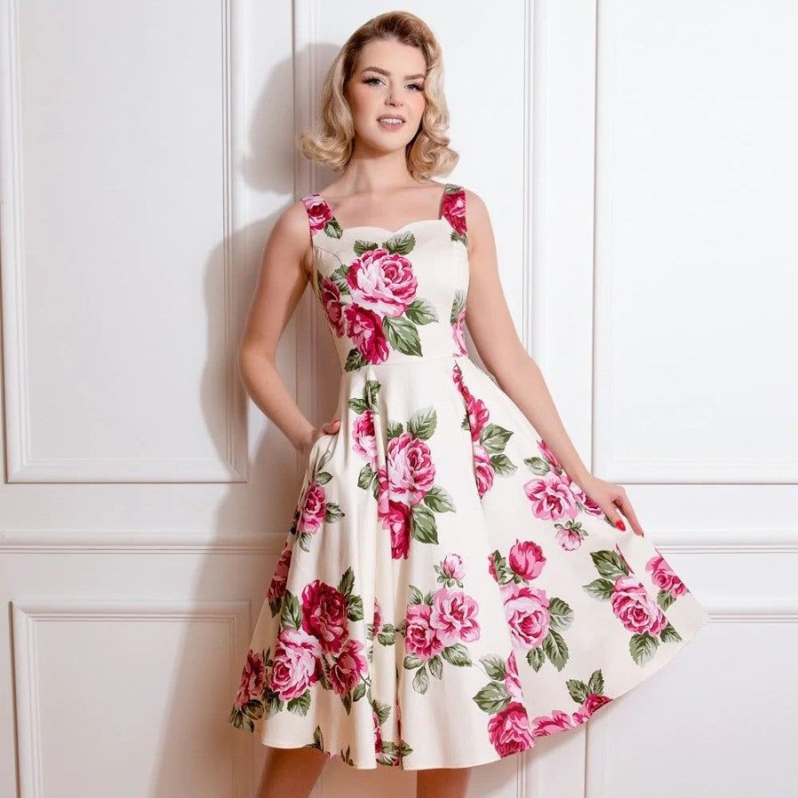 Pretty Kitty Fashion Rose Floral Print Sleeveless Rockabilly 50S Swing Dress | Floral Dresses