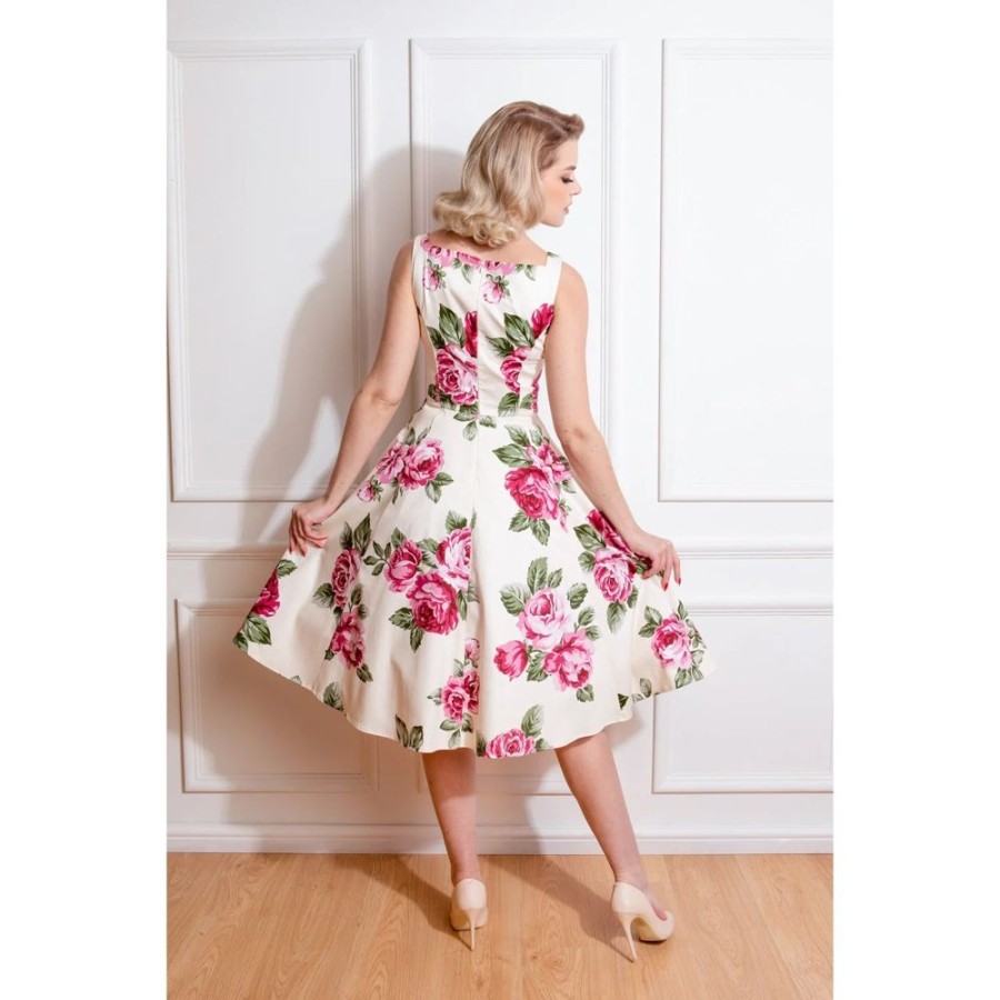 Pretty Kitty Fashion Rose Floral Print Sleeveless Rockabilly 50S Swing Dress | Floral Dresses