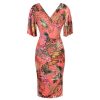 Pretty Kitty Fashion Coral Tropical Floral Print Butterfly Sleeve Slinky Pencil Cockta | Pencil Dresses