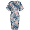 Pretty Kitty Fashion Floral Half Batwing Sleeve Crossover Top Pencil Dress | Floral Dresses