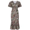 Pretty Kitty Fashion Leopard And Floral Print Wrap Effect Peplum Wiggle Dress | Pencil Dresses