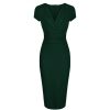 Pretty Kitty Fashion Forest Deep V Cap Sleeve Bodycon Ruched Waist Wiggle Dress | Party Dresses