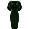 Pretty Kitty Fashion Emerald Velour Half Batwing Sleeve Crossover Top Wiggle Dress | Wiggle Dresses