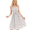 Pretty Kitty Fashion White Blue Grey Pin Stripe Floral Print Strappy Rockabilly 50S Swing D | Prom Dresses