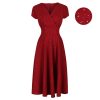 Pretty Kitty Fashion Red & Sparkly Glitter A Line Crossover Top Capped Sleeve Tea Swin | 50S Swing Dresses