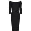 Pretty Kitty Fashion Wide V Neck 3/4 Sleeve Vintage Style Belted Bodycon Pencil Dress | Wiggle Dresses