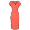 Pretty Kitty Fashion Deep V Cap Sleeve Bodycon Ruched Waist Wiggle Dress | Wiggle Dresses