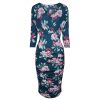 Pretty Kitty Fashion Floral Print 3/4 Sleeve Wrap Over Midi Dress | Pencil Dresses