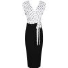 Pretty Kitty Fashion Ivory And Black Polka Dot Wrap Effect Bodycon Midi Dress | Wiggle Dresses