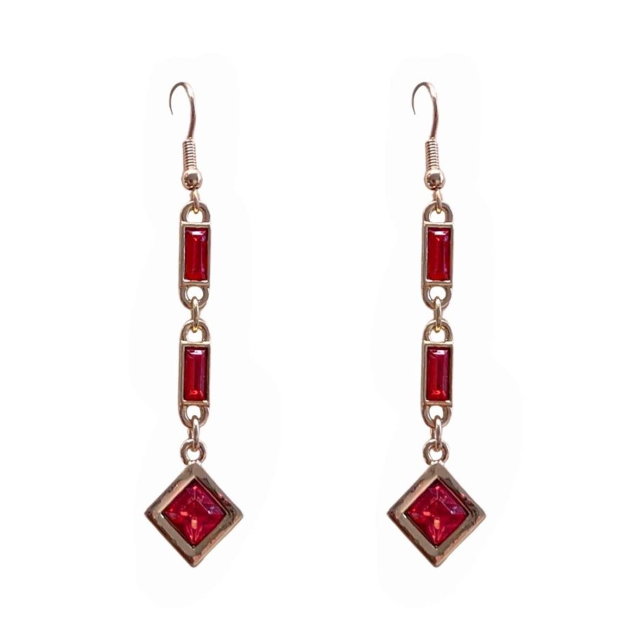 SHS Red Stone Art Deco Style Drop Earrings | Jewellery