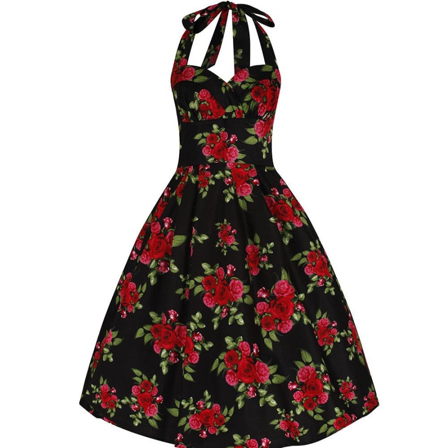 Hell Bunny And Red Roses Vintage 50S Halterneck Rockabilly Dress | Floral Dresses