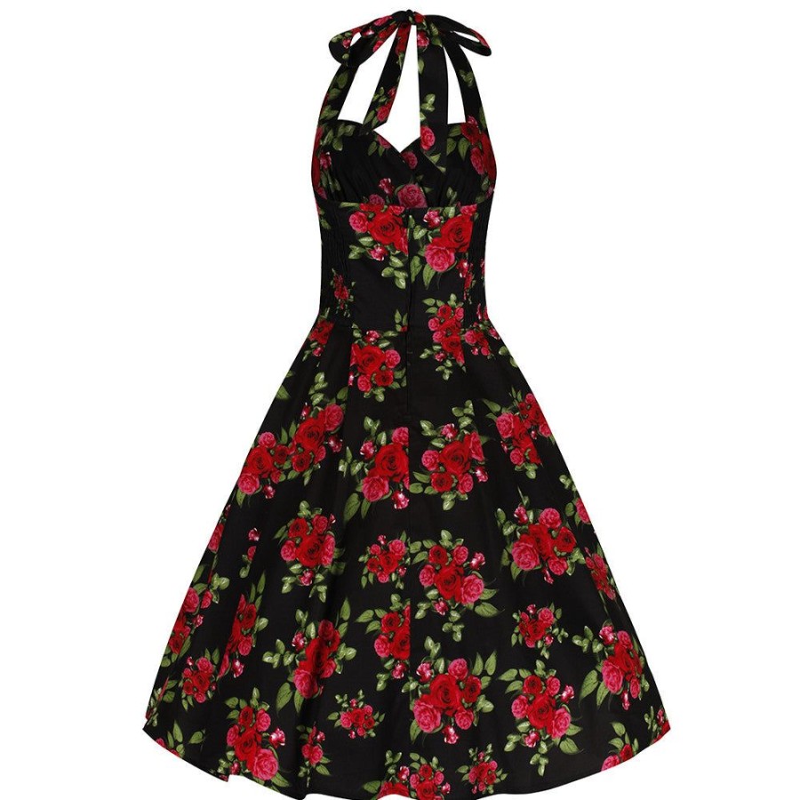 Hell Bunny And Red Roses Vintage 50S Halterneck Rockabilly Dress | Floral Dresses