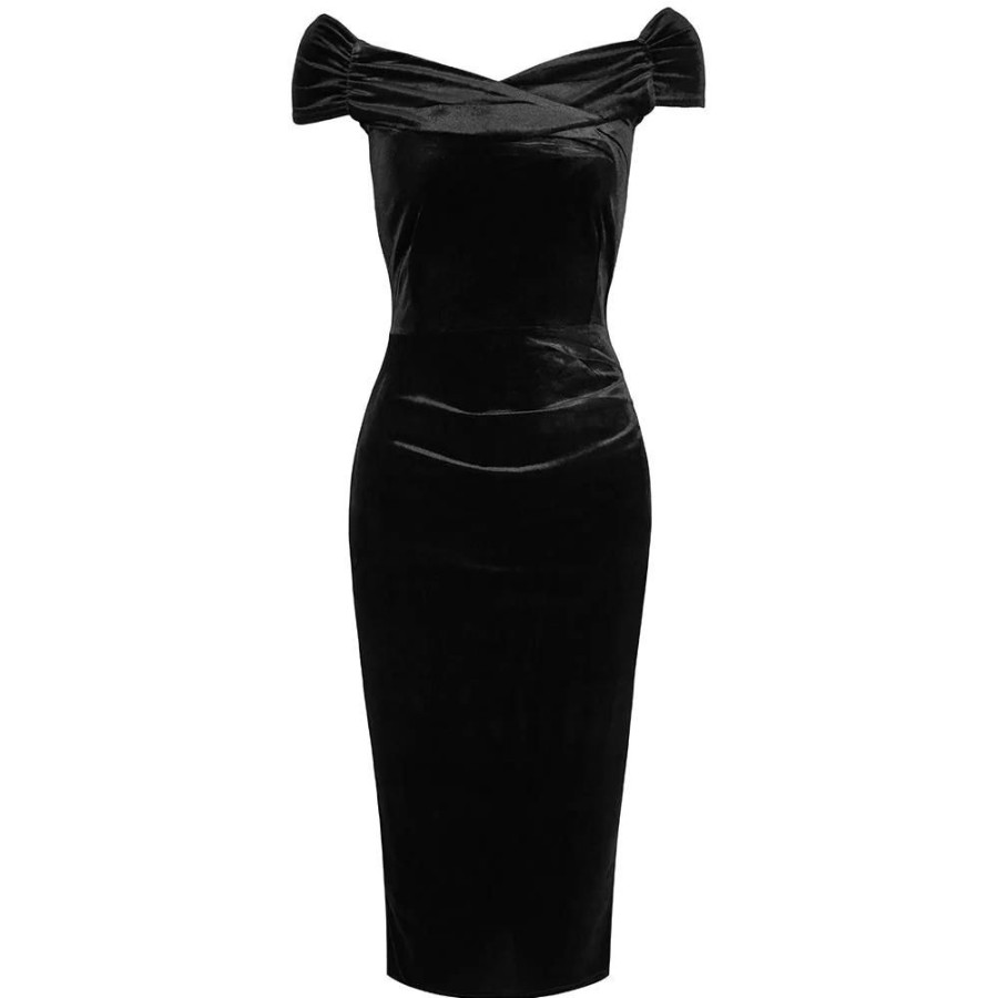 Pretty Kitty Fashion Velour Cap Sleeve Crossover Top Bardot Wiggle Dress | Bardot Dresses