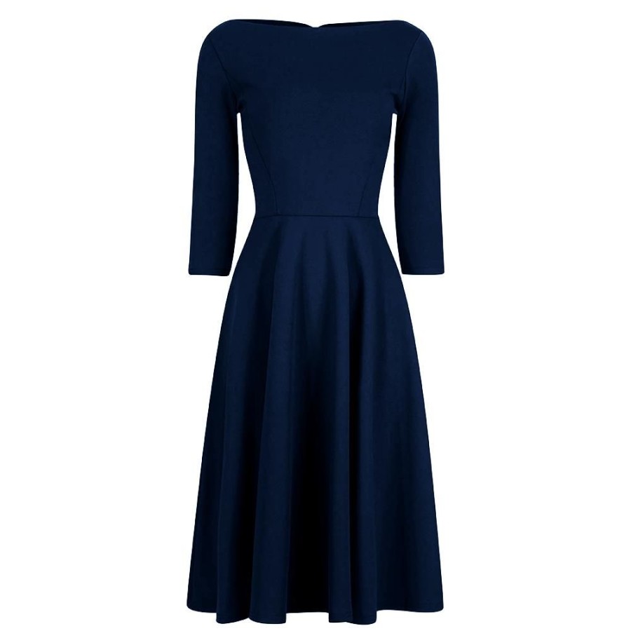 Pretty Kitty Fashion Navy Audrey 1950S Style 3/4 Sleeve Swing Dress | 50S Swing Dresses