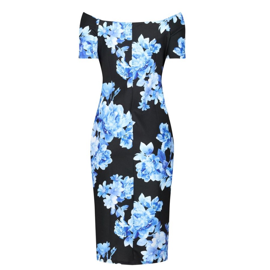 Pretty Kitty Fashion Pale Blue Floral Print Wiggle Pencil Dress W/ Cap Sleeves | Wiggle Dresses