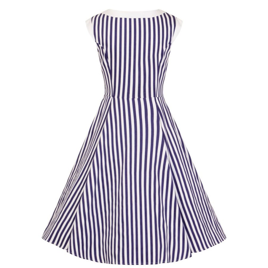 Pretty Kitty Fashion Navy Blue And White Striped Sleeveless Rockabilly 50S Swing Dress | Rockabilly Dresses