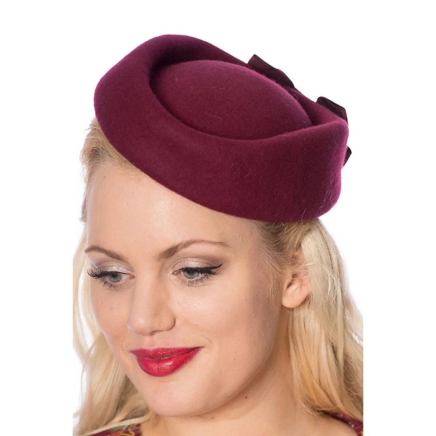 Pretty Kitty Fashion Burgundy Wool Fascinator Hat With Long Ribbon Detail | Hats & Fascinators