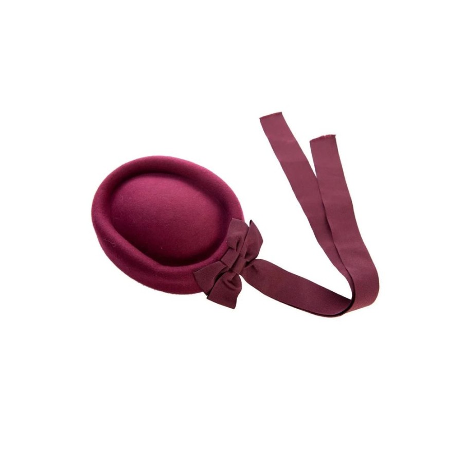 Pretty Kitty Fashion Burgundy Wool Fascinator Hat With Long Ribbon Detail | Hats & Fascinators